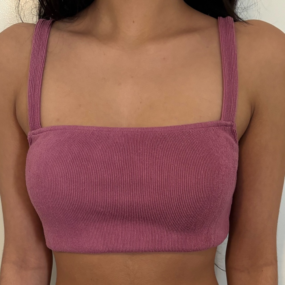 Pink Ribbed Cropped Tank Top